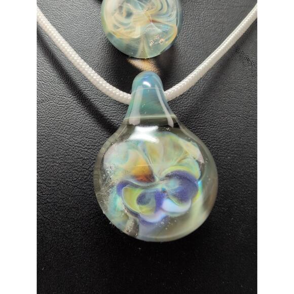 2 Handmade Borosilicate Glass Pendant Blue Implosion Lampwork Focal Bead Charm - Picture 2 of 8